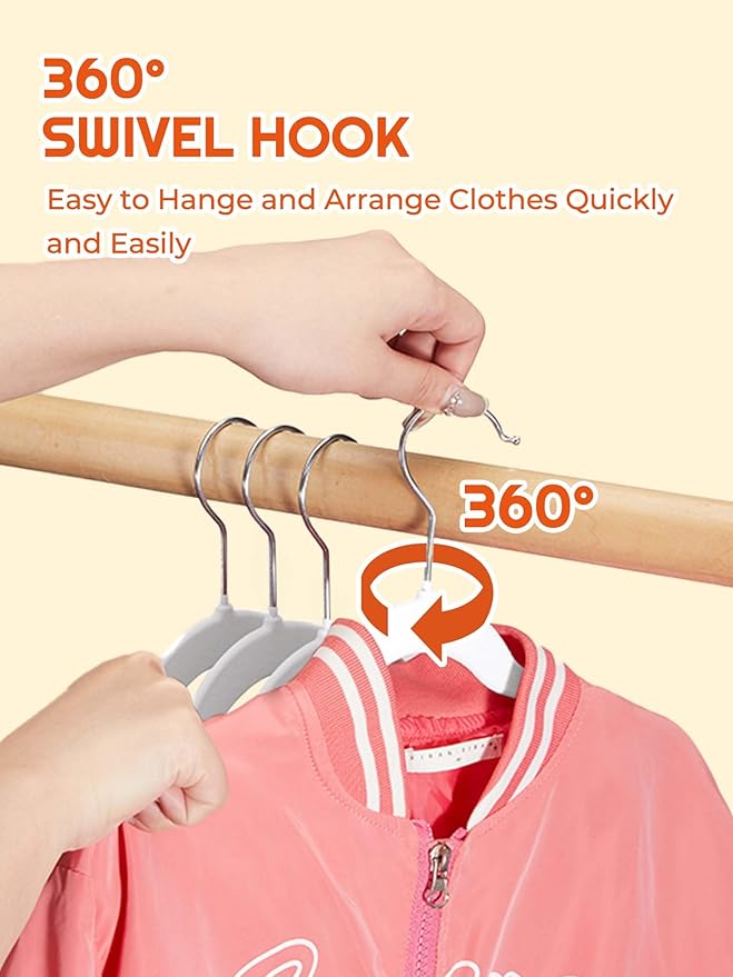 HOUSE DAY 14 Inch Kids Velvet Hangers 50 Pack, Durable Big Kids Hangers for Youth,Teen, Non Slip Kid Felt Hanger, Cute Childrens Hanger for Closet, White