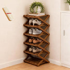 The 9-Tier No-Assembly Bamboo Rack, Folding Bamboo Shoe Rack Organizer with Collapsible Vertical Design, Space-Saving & No-Tool Assembly, for Entryways,Corners,Bedrooms,Balconies (Brown,6)