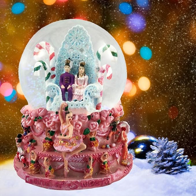 Nutcracker Ballet Gifts Musical Nutcracker Snow Globe, Christmas Ornaments Decorations, Holiday Home Decor, 5.75” x 4.5” inches, Clara and Prince