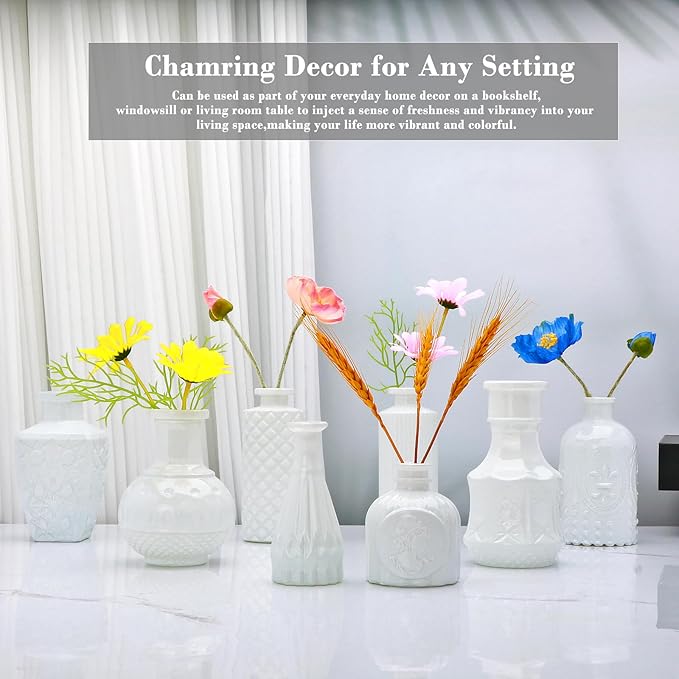 Brajttt Bud Vase Set of 25, White Vases, Glass Bud Vases in Bulk, Small Vases for Mini Flower Vase Set, Cute Vintage Glass Vases Set for Flower,Wedding,Home,Centerpiece Table Decorations