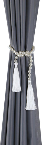 34 Inch Pearl Glass Bead Garland with Tassels - Elegant Boho Table Decor, Fringe Wall Hanging for Wedding, Party, Farmhouse Rustic Prayer Bead Home Decoration (White, 1 Pack)