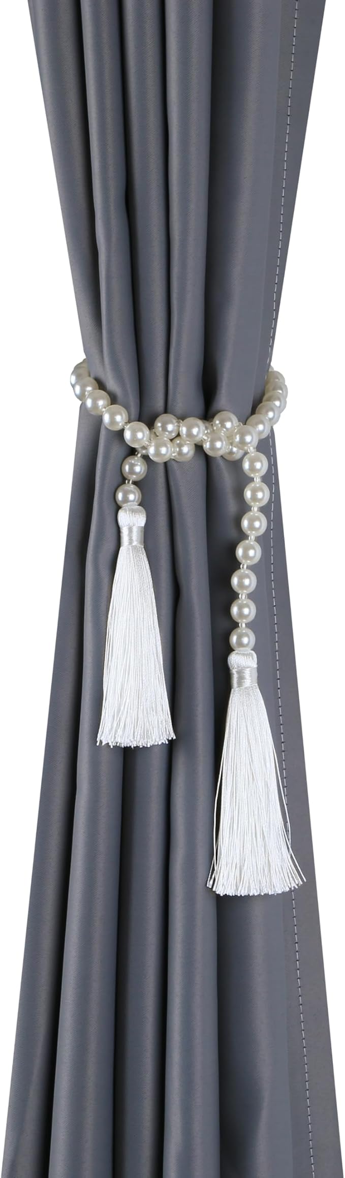 34 Inch Pearl Glass Bead Garland with Tassels - Elegant Boho Table Decor, Fringe Wall Hanging for Wedding, Party, Farmhouse Rustic Prayer Bead Home Decoration (White, 1 Pack)