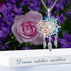 Dream Catcher Crystal Pendant Flower Urn Necklace Jewelry 925 Sterling Silver Keepsake Cremation Necklaces for Human Pet Ashes for Women