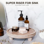 EOSAHR Farmhouse Wood Riser for Display : Decorative Pedestal Stand for Kitchen Counter and Home Decor - Elegant Round Waterproof Display Tray for Bathroom Soap, Sink, Vase (Natural Wood)