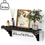 QsQueen Scalloped Wood Wall Shelf – 17 Inch Floating Shelf with Wood Brackets, Easy to Install Rustic Wall Shelf for Living Room, Bedroom, Bathroom, or Any Space, Black Shelves