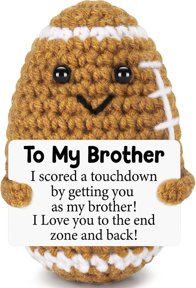 Belatelove Birthday Gifts for Brother - Handmade Football Crochet Doll with Go Do Your Thing, Fathers Day Funny Inspirational Gifts for Brother Men, Cute Desk Decor for Sports Lovers
