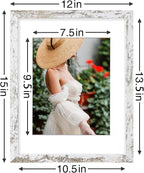 Vittanly 11x14 Picture Frames Set of 9, Shatter Resistant Plexiglass, Display 8x10 Pictures with Mat or 11x14 without Mat, Photo Frames for Wall or Tabletop, Engineered Wood, Distressed White