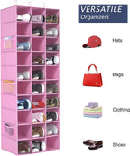 Libeder Hanging Closet Organizers 30 Section Shoe Shelves, Shoe Storage Hanging Shoe Rack, Space Saving Shoe Holder, Pink