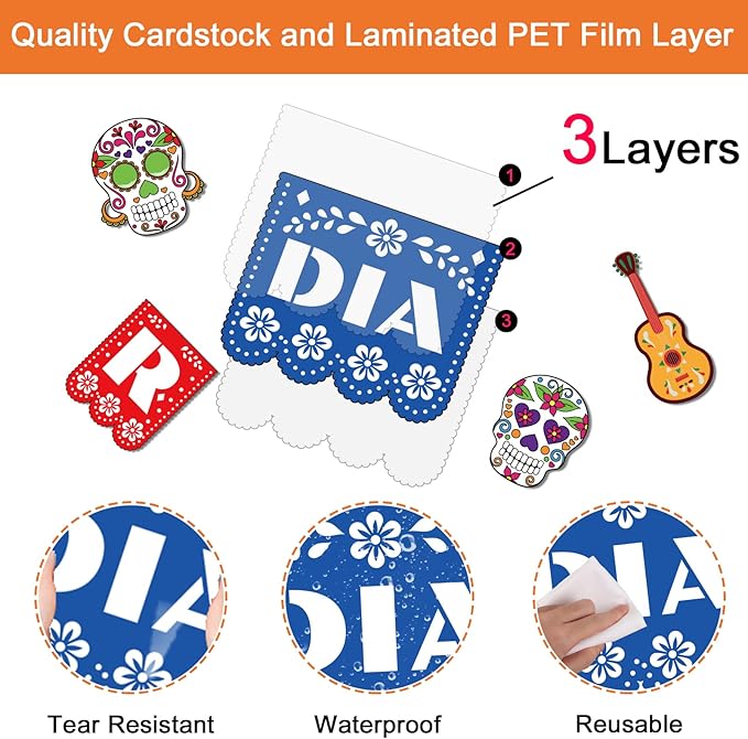 Day of The Dead Cutouts Sugar Skull Classroom Bulletin Board Decorations Colorful Skull Halloween Theme Party Supplies for Toddler Kids Students Classroom Decors