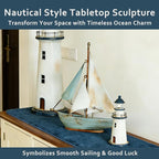 Retro Metal Sailboat Decor, Iron Nautical Sculpture for Home, Vintage Boat Figurine for Living Room Table, Office Desk, Bookshelf, Coastal Style Decoration (Blue & White)