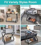 Folding Luggage Rack with 2-tiers Storage Shelf, Foldable Steel Frame Luggage Organizers for Suitcase, Metal Luggage Holder for Guest room, Bedroom, Hotel, Closet, Black, 1pack