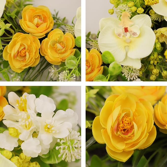 24 Inch Spring Yellow Floral Wreath for Front Door, Artificial Camellia & Orchid Wreath with Eucalyptus Greenery, Farmhouse Door Decor for Spring Summer Wedding Wall Window