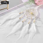 uxcell 2pcs Dream Catchers, Small Handmade Feather Dreamcatcher Supplies Car Charm with Crystal Beads Wall Hanging Decor for Home Car Decoration Ornament Women Friend Gift, White/Silver