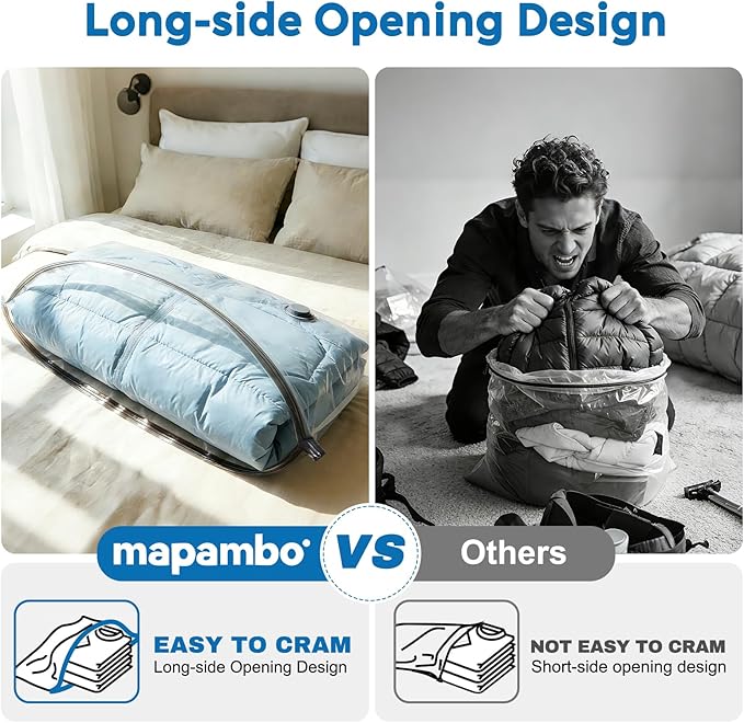 Mapambo Travel Vacuum Bags with -60000Pa LED Electric Pump, 18 Pack Vacuum Seal Bags for Clothing Travel in 3 Combo sizes, Space Saver Vacuum Storage Bags, Saving up to 80% of Space (18 Combo Size)