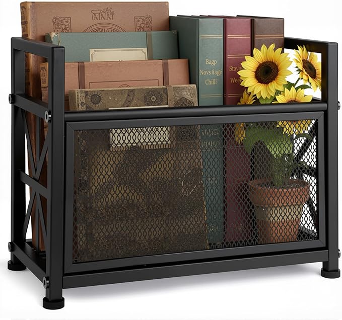 Magazine Rack & Holder – Multi-Purpose Storage Organizer for Magazines, Books, Newspapers, Mail, Tablets | Sturdy Black Basket for Home, Office, Bathroom | Sleek Design & Easy Assembly