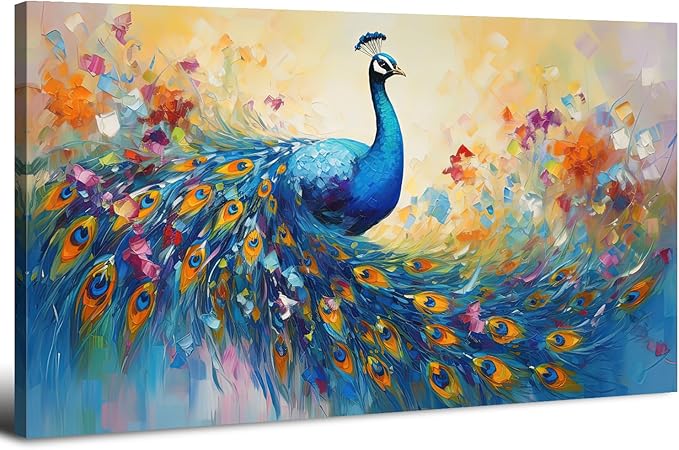 Abstract Peacock Wall Art Colorful Peacock Pictures Wall Decor Abstract Bird Canvas Poster Watercolor Animal Prints Painting Vintage Framed Artwork for Living Room Bedroom Home Decorations 30x60
