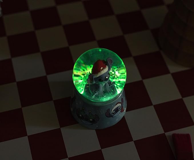 Disney Lilo & Stitch Santa Stitch Mini Light-Up Snow Globe with Swirling Glitter Display | 3 Inches Tall