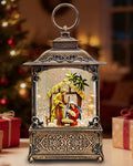 Musical Nativity Scene Christmas Snow Globe Lantern - Lighted Nativity Snow Globes with Swirling Glitter, LED Lights, Silent Night Song, 6-Hour Timer, Battery or USB Powered, Xmas Decorations Gifts