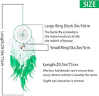 Dreamlike Butterfly Tree of Life Dream Catcher Wall Decor Green Dream Catcher with Crystal Stone Handmade Feather Dreamcatchers Home Decor Wall Hanging for Girls Bedroom Wedding Craft Gift-29.5"