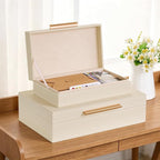 Decorative Box, Decorative Boxes with Lids 2-Set, Memory Box for Keepsakes, Beautiful PU Leather Decorative Storage Boxes in Style, Decor Box with Rose Metal Handle, Store Photos, Documents Beige