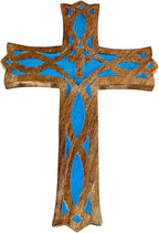 S.B.ARTS Wooden Wall Cross Handmade Wall Crucifix with Hand Carvings Cross for Baptism Gifts - Christians Spiritual Hanging Ornament for Wall Decor and Church - (Blue, 12 Inches)