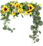 17.7inch Artificial Sunflower Swag Wreath, Decorative Flower Swag Wedding Arch Decor Wall Hanging Floral Door Swag for Wall Porch Farmhouse(#1)