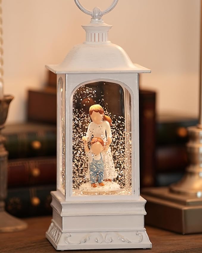 Mom and Son Gifts, Christmas Snow Globe Gifts for Mother and Daughter, 6H Timer, Baptism New Parents Gifts for Couples Christmas Snow Globe LanternDecorations for Mom, Loving Family, Grandmother