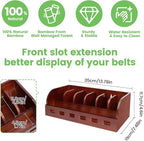 Large Adjustable Bamboo Belt Organizer Box, 6 Grids Belt Rack, Belt Organizer for Closet Shelf and Drawer, Tie and Belt Storage Organizer Wall Mount and Displayer for Men Women Father Day (Brown)