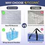 TICONN 4 Pack Extra Large Moving Bags Heavy Duty with Zippers & Carrying Handles, Durable Storage Bags Moving Boxes for Closet Organizers and Storage (4 Pack, Sky Blue)