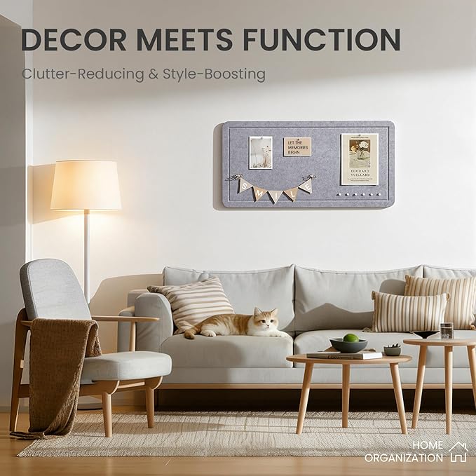Large Bulletin Board, 35 X 17 Inches Felt Cork Board with 40 Pushpins, Foldable Felt Notice Pin Board Photo Display Board with Self-Adhesive Tape for Office Home School (Light Gray, 35x17 inch)