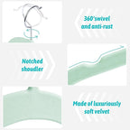 30 Pack Velvet Hangers – Non-Slip Slim Clothes Hangers with 360° Swivel Hook, Space-Saving Flocked Shirt Hangers for Coats, Dresses, Blouses, Suits(Green)