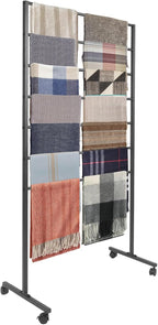 7-Tier Movable Scarf Organizer Holder Accessory Display Stand, Freestanding Metal Organizer Rack for Retail Stores, Towel, Belts, Ties, and Pants