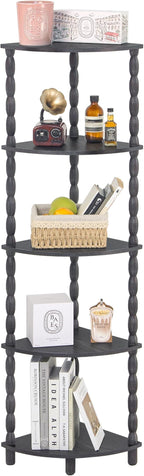 MaxSmeo Corner Shelf, 5-Tier Corner Bookshelf, Stylish Corner Storage Display Shelves for Bedroom, Bathroom, Kitchen, Living Room (Charcoal Gray)