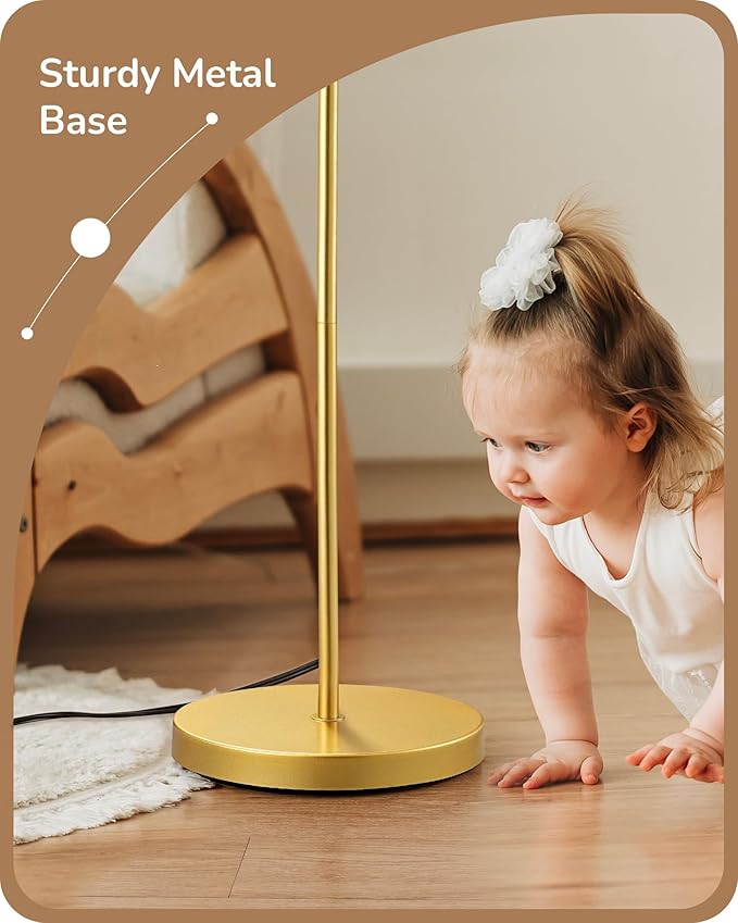 EDISHINE 64.7IN Modern Floor Lamps for Living Room, Dimmable Arc Floor Lamp with Remote, 5CCT & Foot Pedal Switch, Minimalist for Bedroom, Bulb Included, Gold