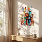 Wesiti Cat Wall Art Decor Iron Wall Sculptures Decor for Cats Lover 12.6 x 15.7 Inches Colorful Mid Century Cat Retro Signs for Home Living Room Bedroom Kitchen Office(Refined)