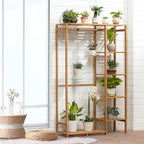 Bamboo Clothing Rack with 6 Tier Storage Shelf Multifunctional Garment Organizer Wardrobe Closet for Guest Room Kids Baby Bedroom Entryway