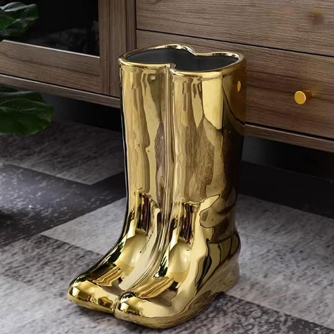 GLigeT Umbrella Stand Holder, Creative Boots Shape, Porcelain Ceramic, White