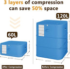 3-Layer Compressible with Zippers Blanket & Comforter Storage Bag,Ultra Space Saving Self Compression Organizer，Save 50% Space, 4 PCS，Blue