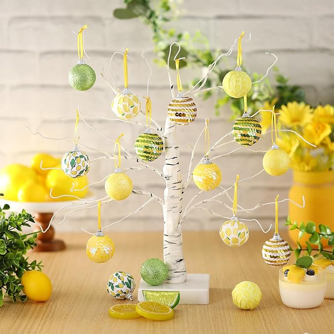 Zeyune 16 Pcs Lemon Summer Ornaments for Small Tree Summer Tree Ball Hanging Ornaments Lemon Ball Hanging Decorations for Holiday Party Decor