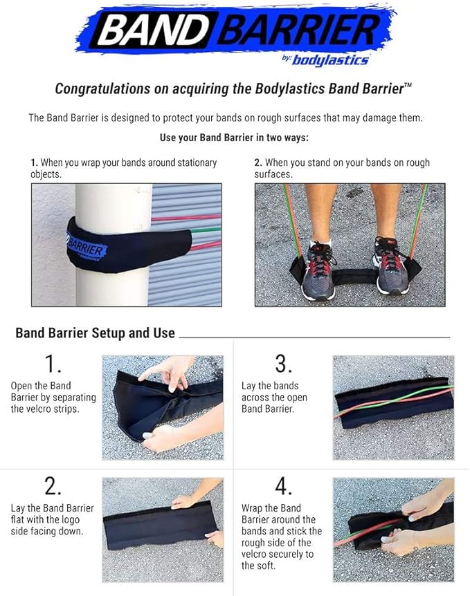 Bodylastics Band Barrier for Resistance Fitness Bands - Heavy-Duty Protective Sleeve Accessory With Easy Setup Velcro Closure, Nylon Webbing and Neoprene Padding