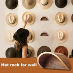 Cowboy Hat Rack for Wall,2 Pack Wooden Hat Holder,with Satin Finish Hat Hooks,Non-Damage Brim Design Can Keeps Original Shape of Hat, for Western Hat Organizer (Walnut Wood)