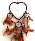 OMA Dream Catcher - Hand Made Brown Feather Dream Catcher Heart Shaped with Crystal Beads - 7" Diameter & 24" Long - OMA Federal (TM) Brand
