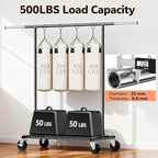 Heavy Duty Clothes Rack - Load 500 LBS, Rolling Clothing Rack for Hanging Clothes with Lockable Wheels & & Shelves, Extendable Garment Rack for Bedroom, Laundry, Living Room (Black)