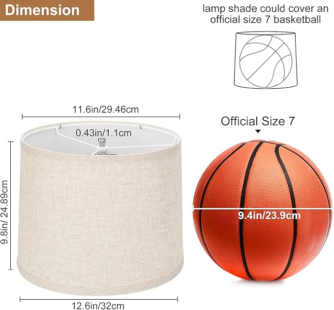 Lampshades Set of 2, Drum Lampshades 11.6" Top x 12.6" Bottom x 9.8" High, Seaside village Medium Lampshades (Spider Fitter), Beige Lampshades Natural Linen Hand Crafted, Easy Assembly Required