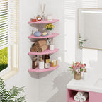 Homode Corner Shelf Wall Mount, Set of 4 Corner Floating Shelves, Wood Hanging Storage Shelving with Cord Hole, Wall Shelf Organizer for Bathroom Bedroom Living Room Office, Pink