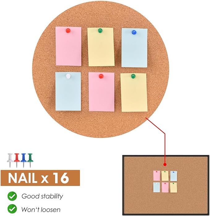 Cork Board Bulletin Board 24 x 36, Black Aluminium Framed 2 x 3 Corkboard, Office Board for Wall Cork, Large Wall Mounted Notice Pin Board with 16 Push Pins for School, Home & Office