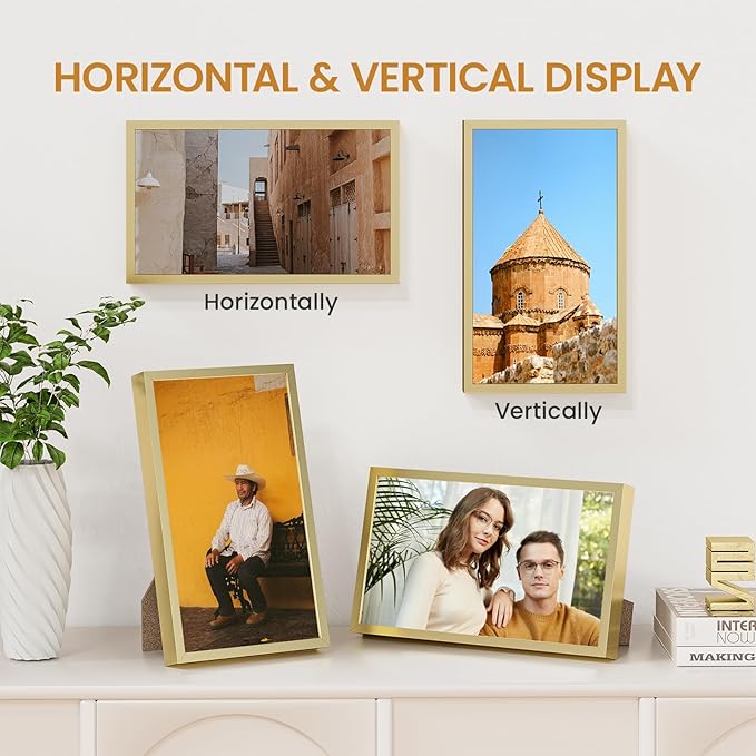 6x10 Aluminum Metal Picture Frame,Tempered Glass Gold Photo Frame 6x10 for Family Photo,Posters,Art,Document to Wall Mount Horizontally or Vertically