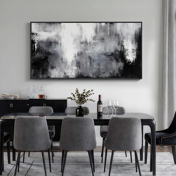 Large Framed Black and White Abstract Wall Art for Living Room, Grey Horizontal Canvas Prints Paintings Artwork for Walls, Neutral Modern Minimalist Pictures Wall Decor for Bedroom Office 30x60