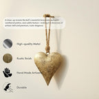 Rustic Iron Wall Accent for Home Decor | Handmade Metal Hanging Décor with Jute Rope | Golden Heart Design (4" & 3.5") Indoor & Outdoor Decoration (Set of 2)