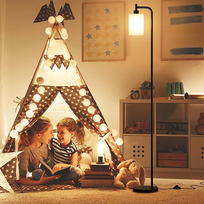 Ziisee Floor Lamps for Living Room - Standing Lamp with Frosted White Glass Shade, Modern Industrial Floor Lamp with LED Bulbs, Black Tall Lamp for Bedroom Office(Light Bulb Included)